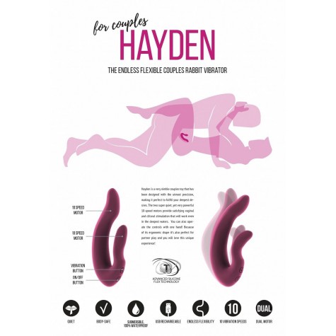Розовый хай-тек вибратор для пар Hayden - 15,2 см.