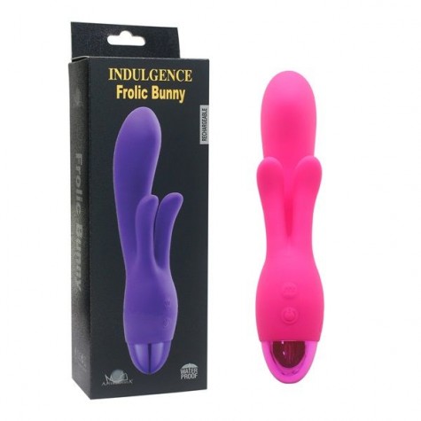 Розовый вибратор INDULGENCE Rechargeable Frolic Bunny - 18,7 см.